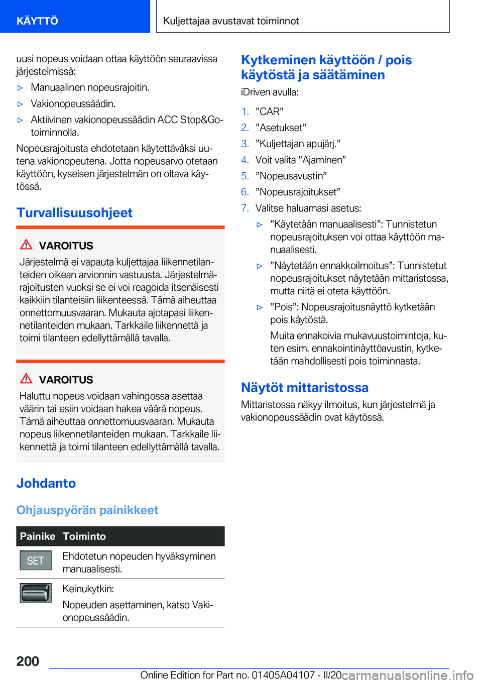 BMW Z4 2020  Omistajan Käsikirja (in Finnish) �u�u�s�i��n�o�p�e�u�s��v�o�i�d�a�a�n��o�t�t�a�a��k�
