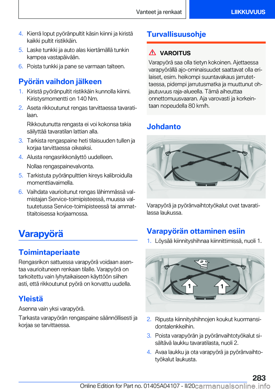 BMW Z4 2020  Omistajan Käsikirja (in Finnish) �4�.�K�i�e�r�r�