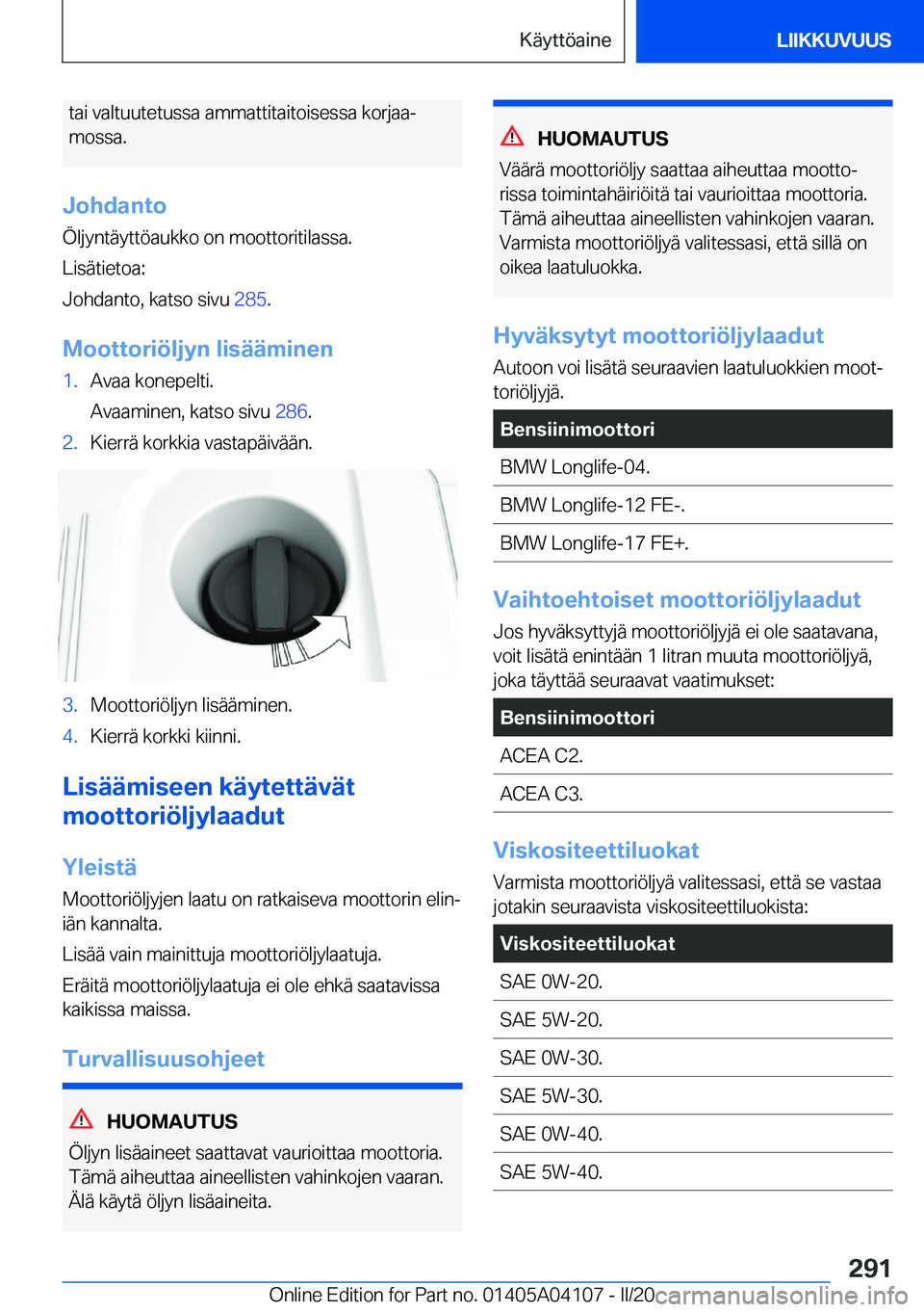 BMW Z4 2020  Omistajan Käsikirja (in Finnish) �t�a�i��v�a�l�t�u�u�t�e�t�u�s�s�a��a�m�m�a�t�t�i�t�a�i�t�o�i�s�e�s�s�a��k�o�r�j�a�aj�m�o�s�s�a�.
�J�o�h�d�a�n�t�o �