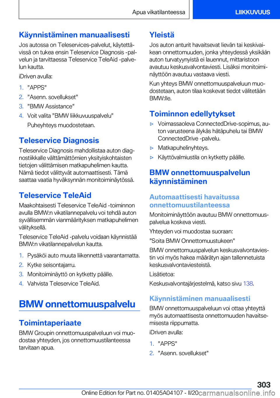 BMW Z4 2020  Omistajan Käsikirja (in Finnish) �K�