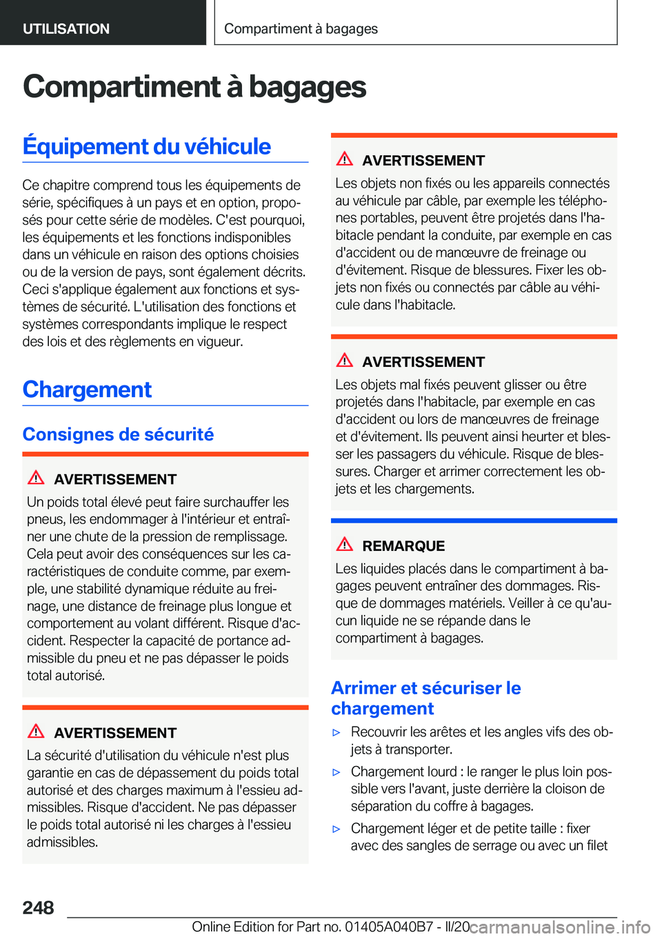 BMW Z4 2020  Notices Demploi (in French) �C�o�m�p�a�r�t�i�m�e�n�t��