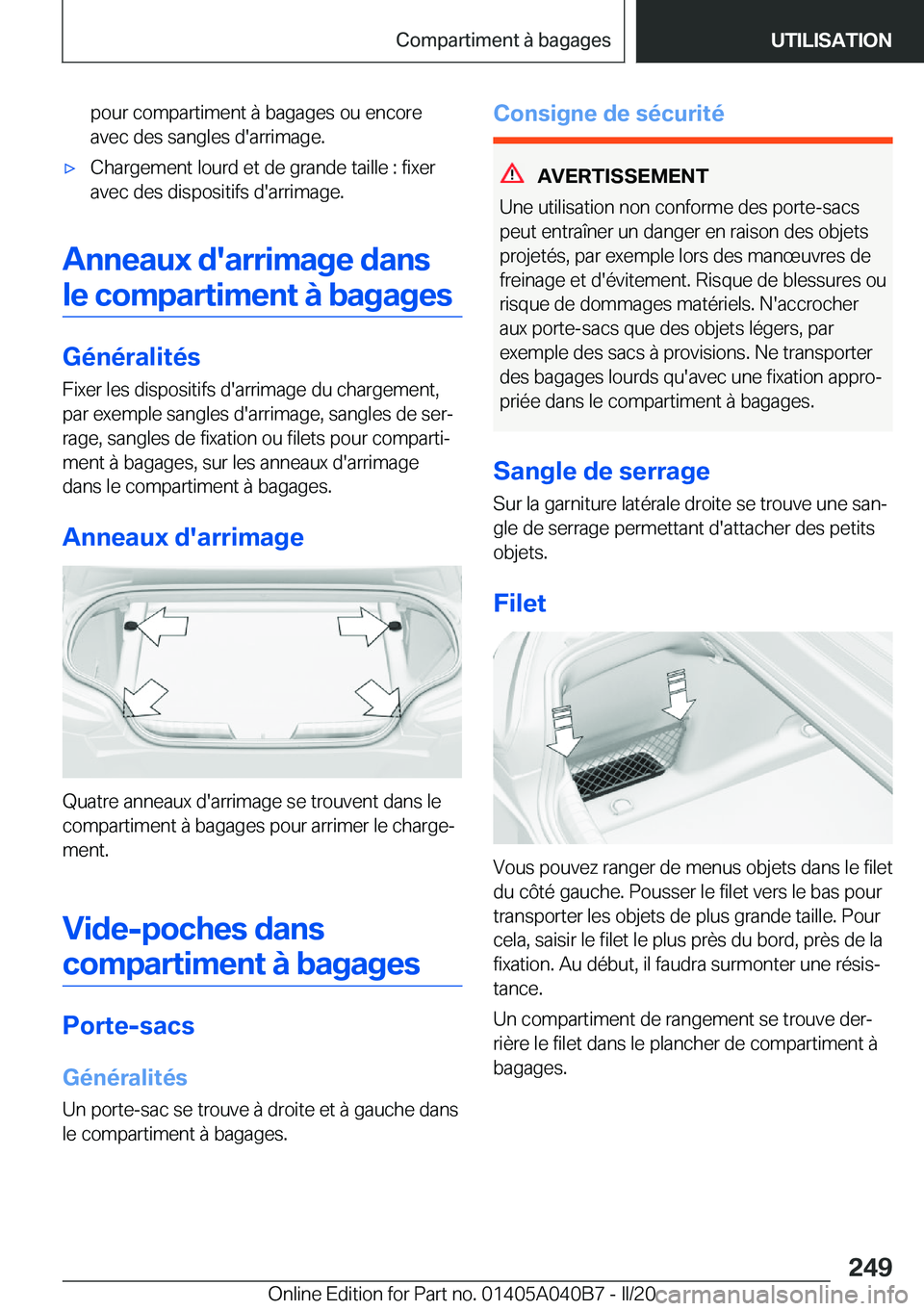 BMW Z4 2020  Notices Demploi (in French) �p�o�u�r��c�o�m�p�a�r�t�i�m�e�n�t��