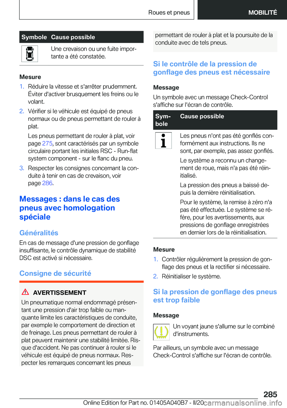 BMW Z4 2020  Notices Demploi (in French) �S�y�m�b�o�l�e�C�a�u�s�e��p�o�s�s�i�b�l�e�U�n�e��c�r�e�v�a�i�s�o�n��o�u��u�n�e��f�u�i�t�e��i�m�p�o�rj
�t�a�n�t�e��a��é�t�é��c�o�n�s�t�a�t�é�e�.
�M�e�s�u�r�e
�1�.�R�é�d�u�i�r�e��l�a��v�