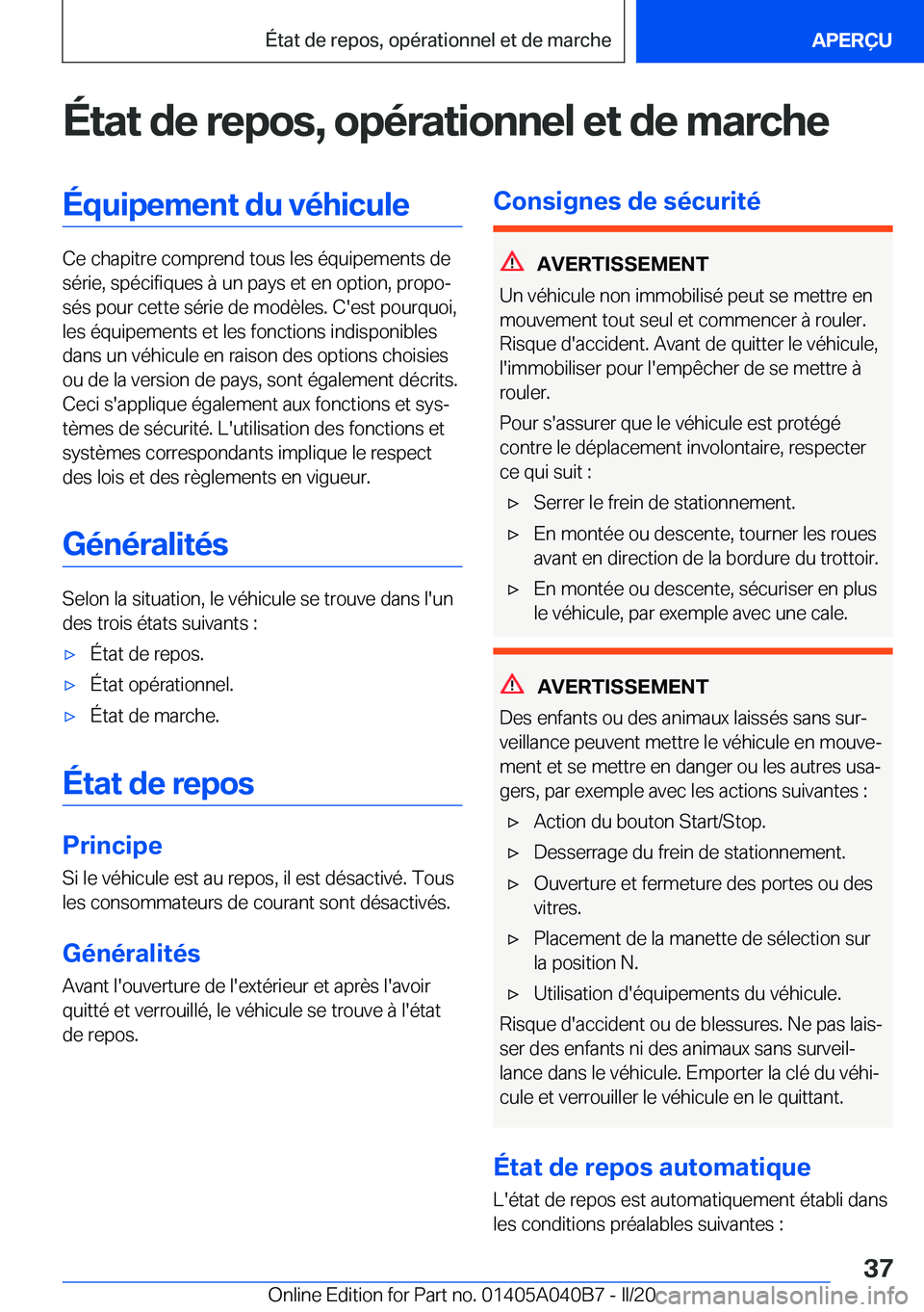 BMW Z4 2020  Notices Demploi (in French) �