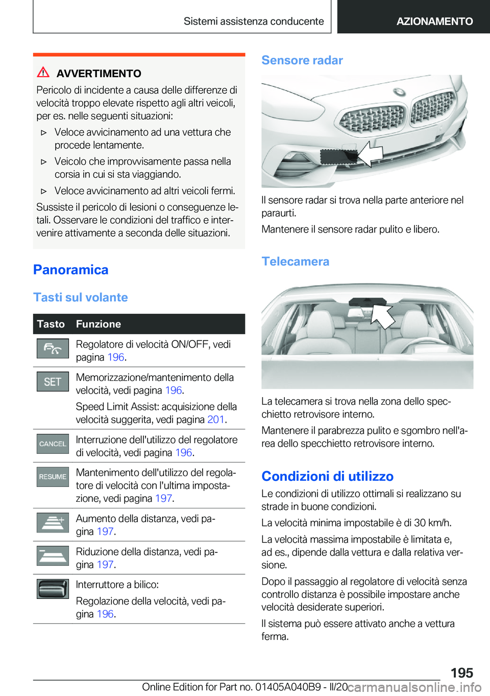 BMW Z4 2020  Libretti Di Uso E manutenzione (in Italian) �A�V�V�E�R�T�I�M�E�N�T�O
�P�e�r�i�c�o�l�o��d�i��i�n�c�i�d�e�n�t�e��a��c�a�u�s�a��d�e�l�l�e��d�i�f�f�e�r�e�n�z�e��d�i
�v�e�l�o�c�i�t�