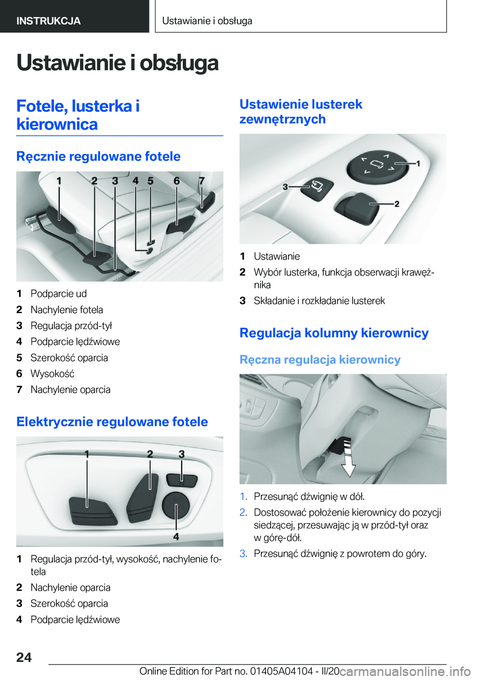 BMW Z4 2020  Instrukcja obsługi (in Polish) �U�s�t�a�w�i�a�n�i�e��i��o�b�s�ł�u�g�a�F�o�t�e�l�e�,��l�u�s�t�e�r�k�a��i�k�i�e�r�o�w�n�i�c�a
�R�