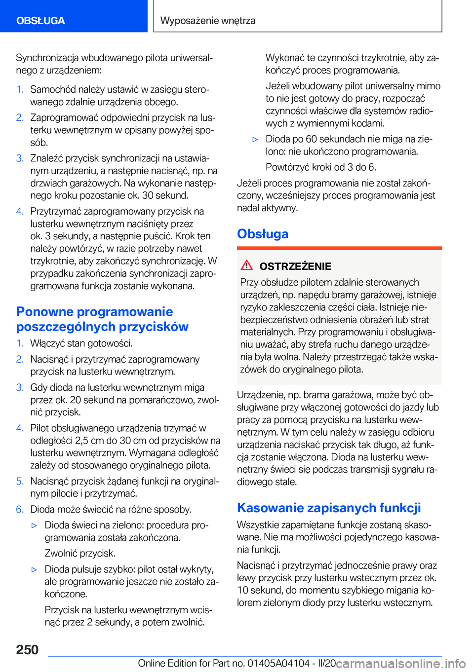 BMW Z4 2020  Instrukcja obsługi (in Polish) �S�y�n�c�h�r�o�n�i�z�a�c�j�a��w�b�u�d�o�w�a�n�e�g�o��p�i�l�o�t�a��u�n�i�w�e�r�s�a�lj
�n�e�g�o��z��u�r�z�