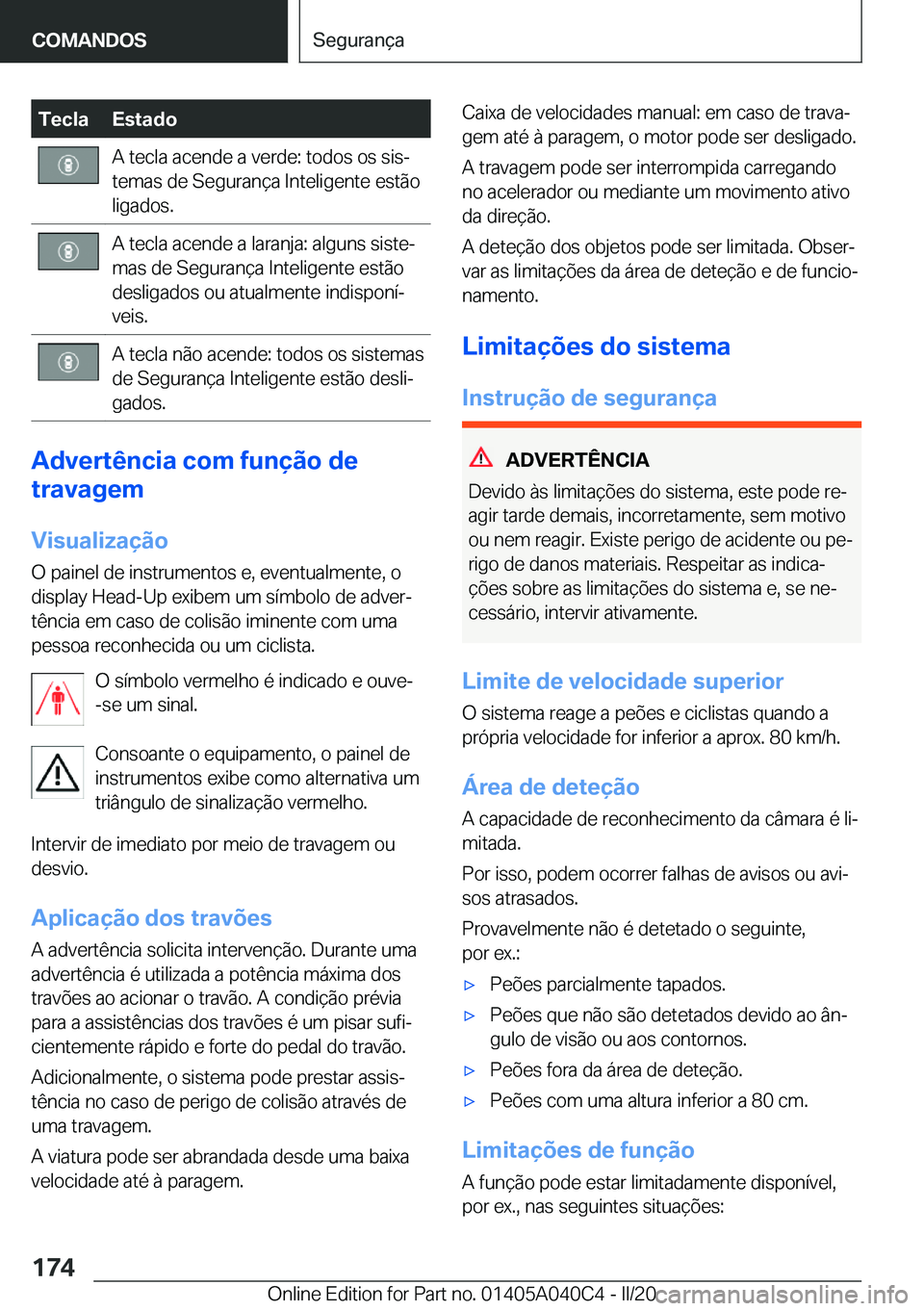 BMW Z4 2020  Manual do condutor (in Portuguese) �T�e�c�l�a�E�s�t�a�d�o�A��t�e�c�l�a��a�c�e�n�d�e��a��v�e�r�d�e�:��t�o�d�o�s��o�s��s�i�sª
�t�e�m�a�s��d�e��S�e�g�u�r�a�n�