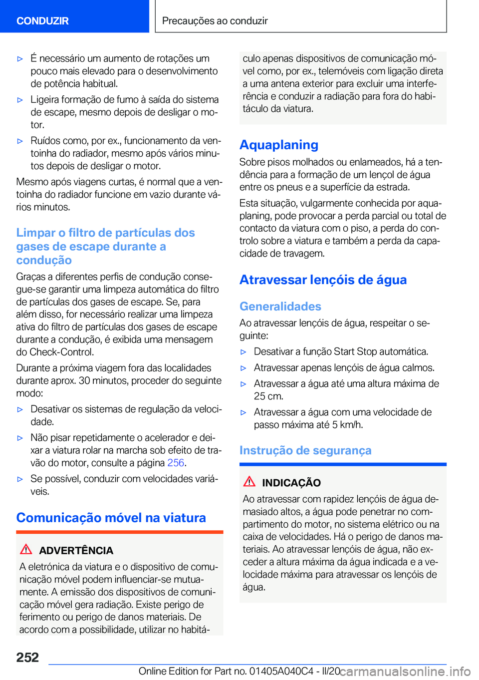 BMW Z4 2020  Manual do condutor (in Portuguese) 'x�