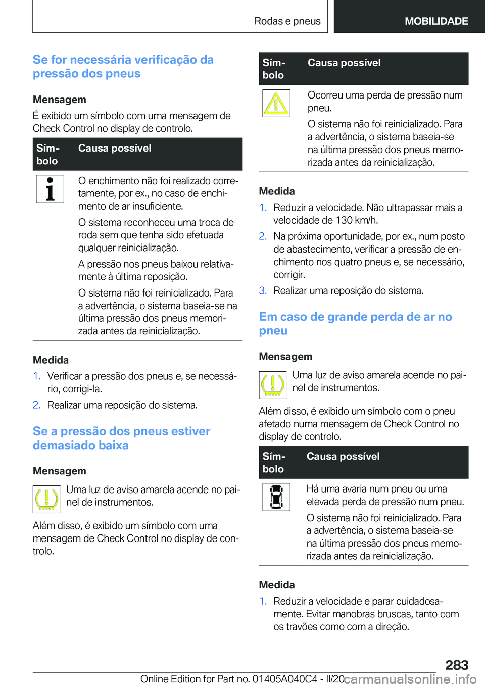 BMW Z4 2020  Manual do condutor (in Portuguese) �S�e��f�o�r��n�e�c�e�s�s�á�r�i�a��v�e�r�i�f�i�c�a�