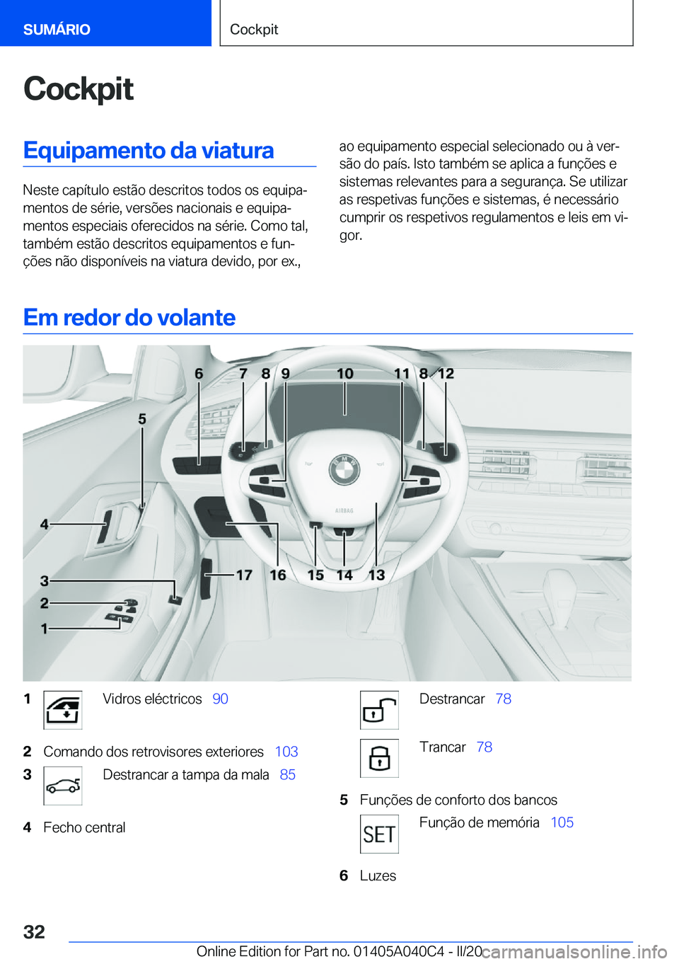 BMW Z4 2020  Manual do condutor (in Portuguese) �C�o�c�k�p�i�t�E�q�u�i�p�a�m�e�n�t�o��d�a��v�i�a�t�u�r�a
�N�e�s�t�e��c�a�p�