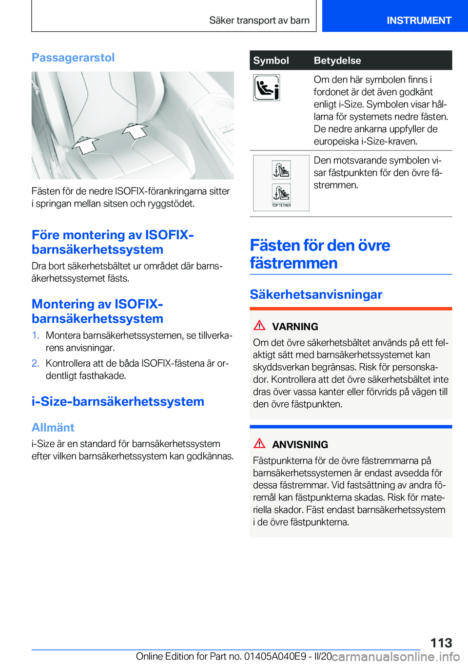 BMW Z4 2020  InstruktionsbÖcker (in Swedish) �P�a�s�s�a�g�e�r�a�r�s�t�o�l
�F�ä�s�t�e�n��f�