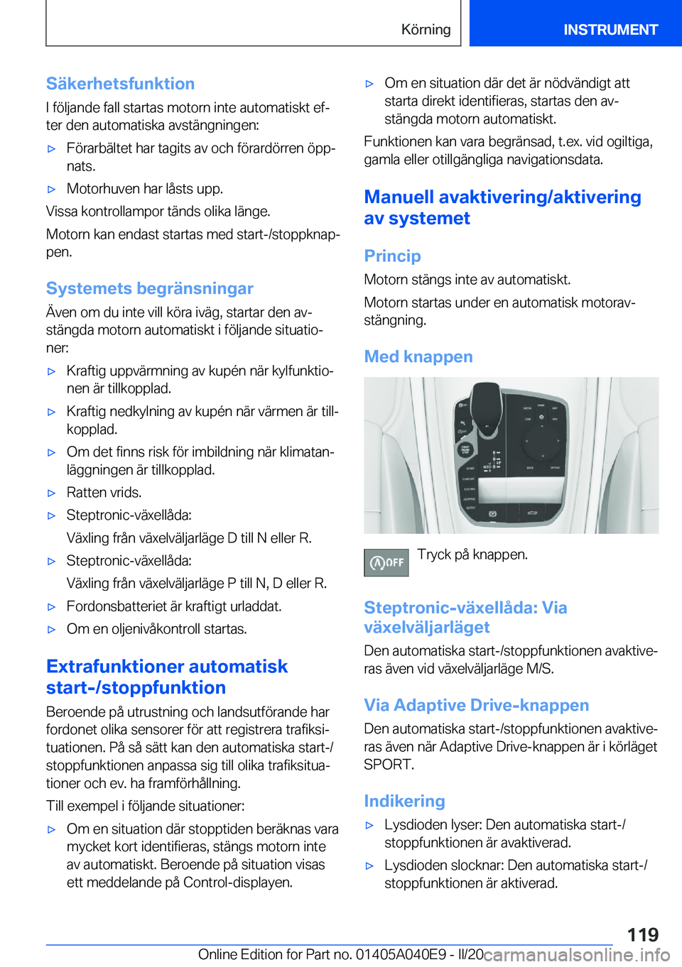 BMW Z4 2020  InstruktionsbÖcker (in Swedish) �S�ä�k�e�r�h�e�t�s�f�u�n�k�t�i�o�n
�I��f�