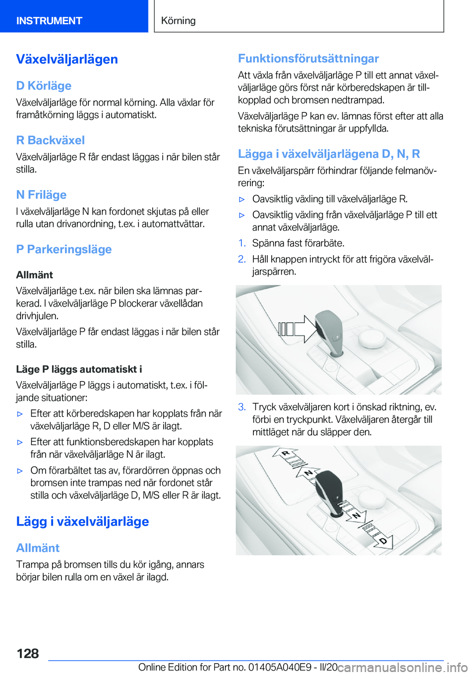 BMW Z4 2020  InstruktionsbÖcker (in Swedish) �V�ä�x�e�l�v�ä�l�j�a�r�l�ä�g�e�n�D��K�