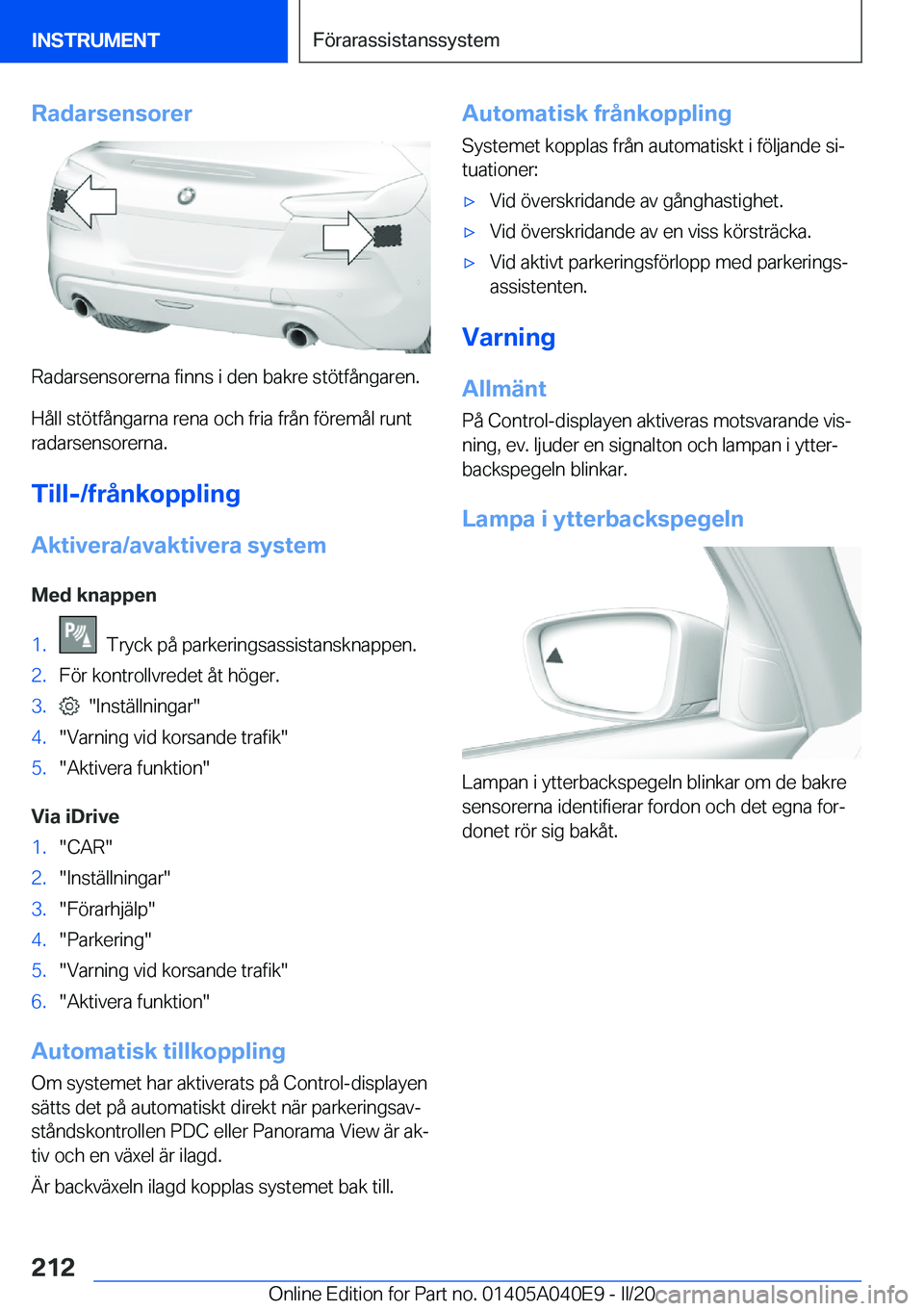 BMW Z4 2020  InstruktionsbÖcker (in Swedish) �R�a�d�a�r�s�e�n�s�o�r�e�r
�R�a�d�a�r�s�e�n�s�o�r�e�r�n�a��f�i�n�n�s��i��d�e�n��b�a�k�r�e��s�t�