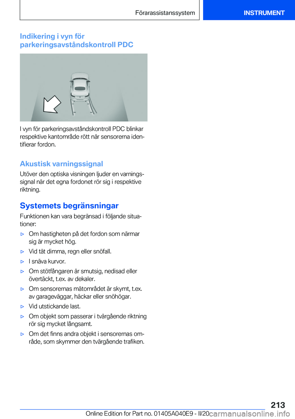 BMW Z4 2020  InstruktionsbÖcker (in Swedish) �I�n�d�i�k�e�r�i�n�g��i��v�y�n��f�