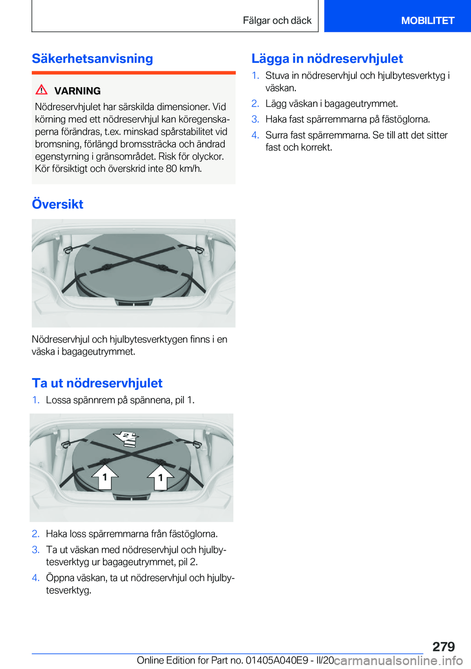 BMW Z4 2020  InstruktionsbÖcker (in Swedish) �S�ä�k�e�r�h�e�t�s�a�n�v�i�s�n�i�n�g
�V�A�R�N�I�N�G
�N�