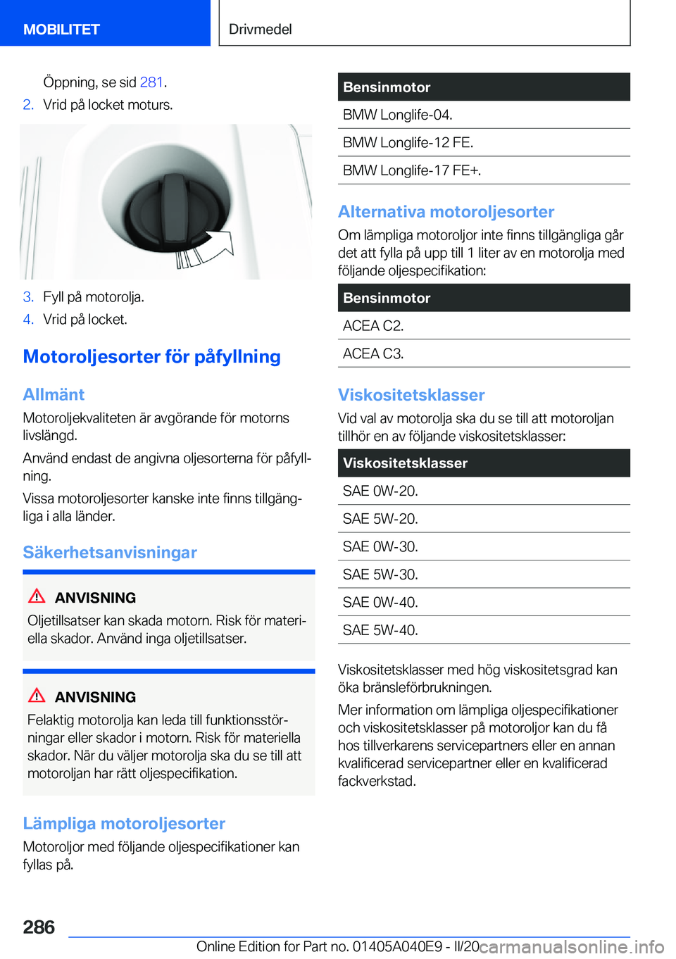 BMW Z4 2020  InstruktionsbÖcker (in Swedish) �