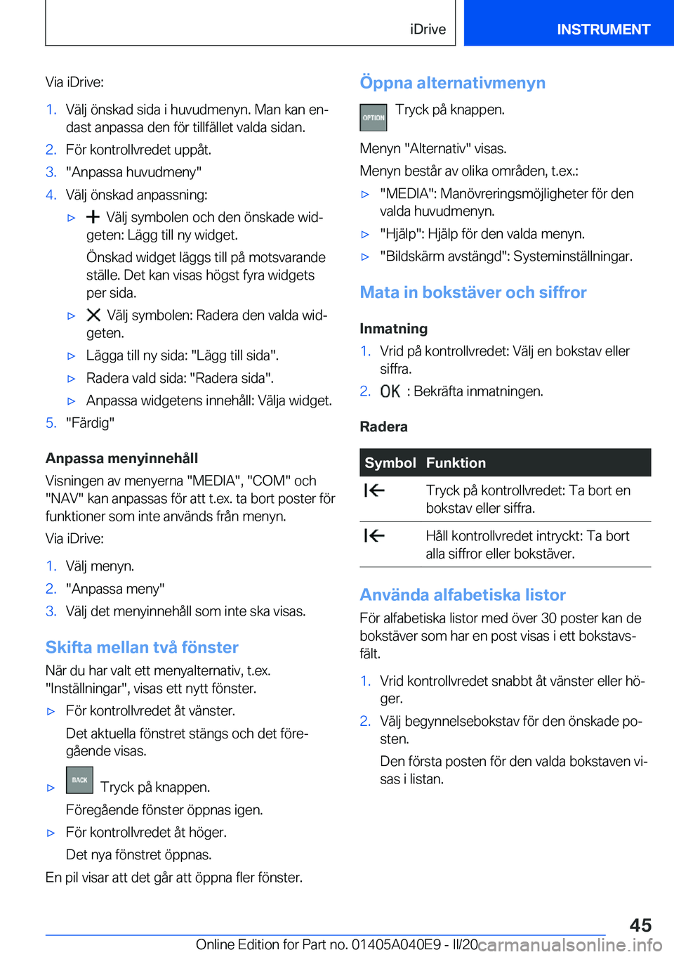 BMW Z4 2020  InstruktionsbÖcker (in Swedish) �V�i�a��i�D�r�i�v�e�:�1�.�V�ä�l�j��