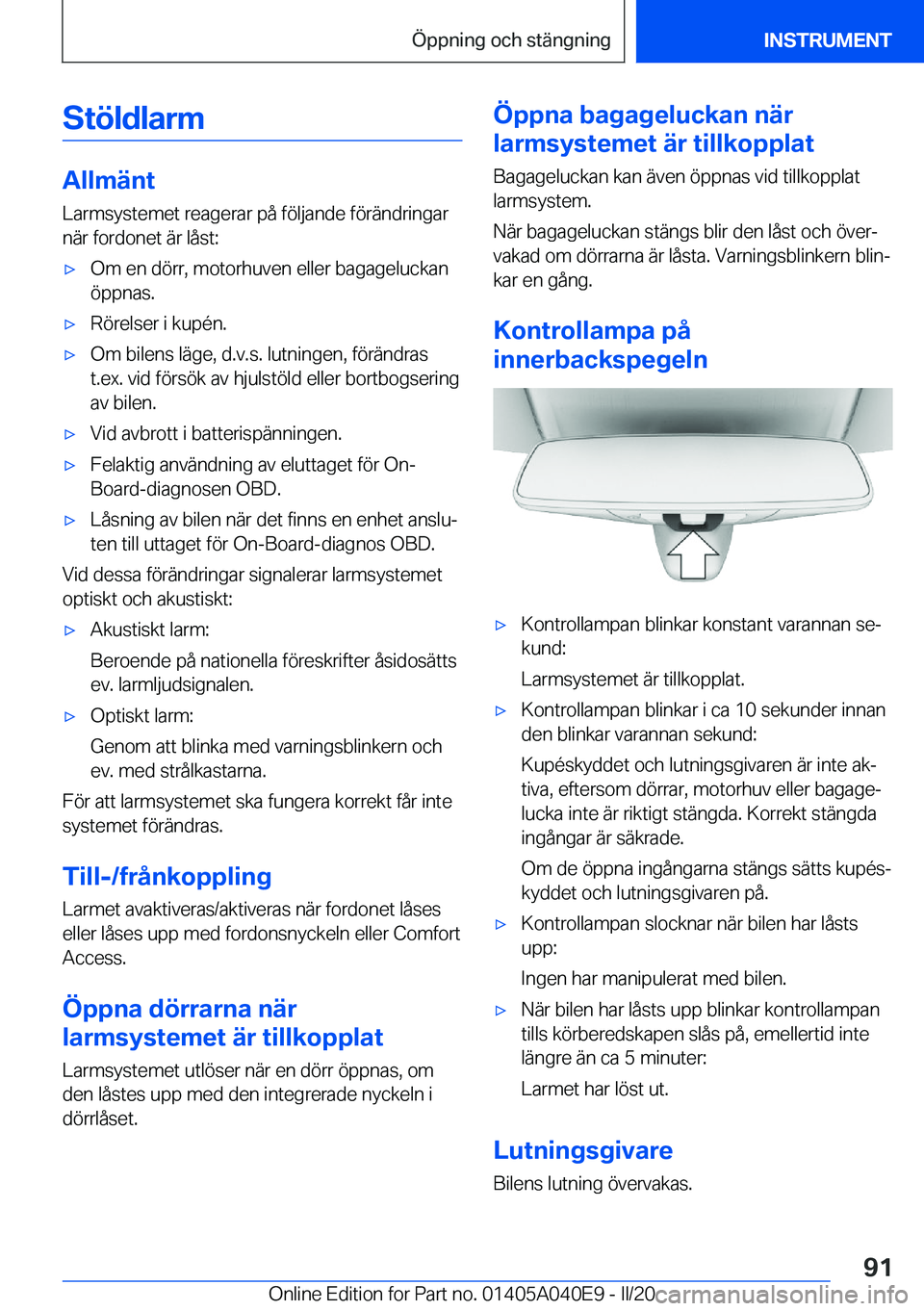 BMW Z4 2020  InstruktionsbÖcker (in Swedish) �S�t�