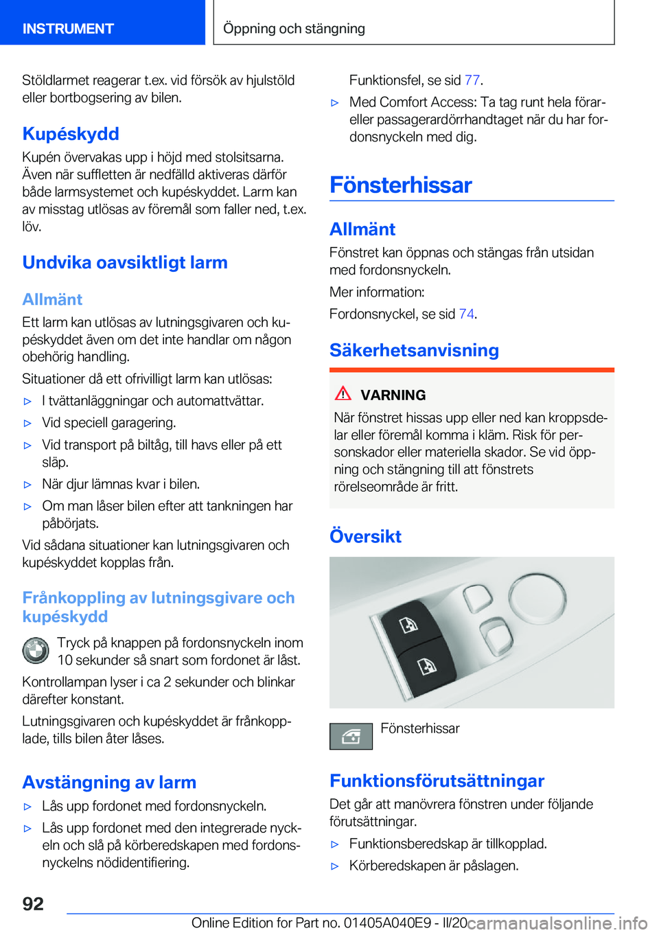 BMW Z4 2020  InstruktionsbÖcker (in Swedish) �S�t�