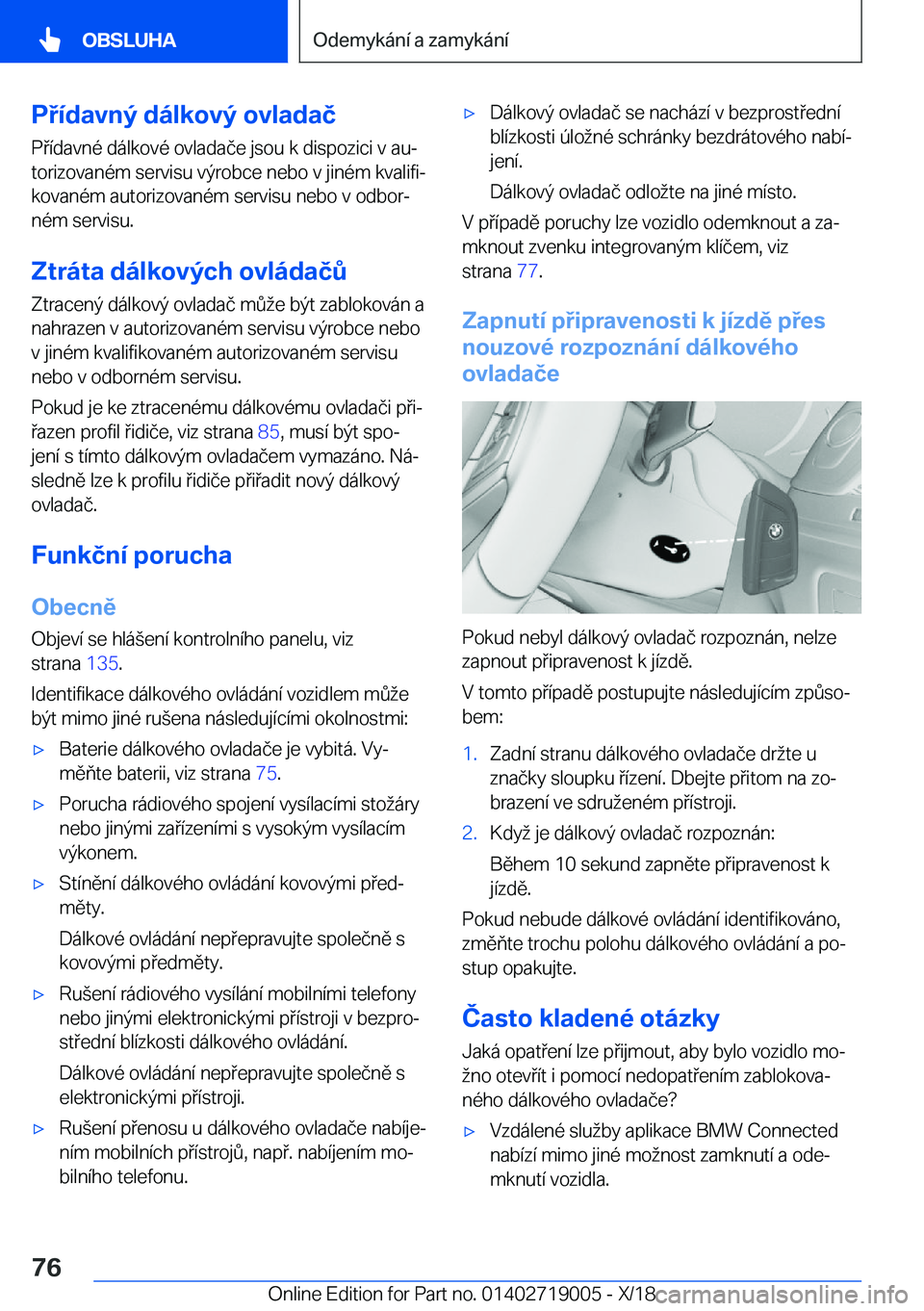 BMW Z4 2019  Návod na použití (in Czech) �P�