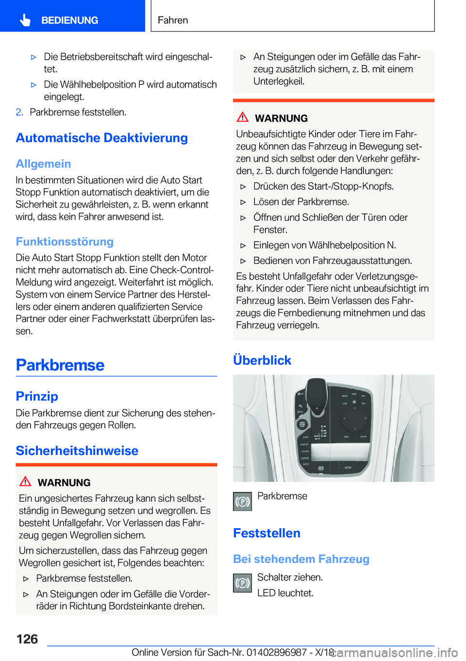BMW Z4 2019  Betriebsanleitungen (in German) x�D�i�e��B�e�t�r�i�e�b�s�b�e�r�e�i�t�s�c�h�a�f�t��w�i�r�d��e�i�n�g�e�s�c�h�a�lj�t�e�t�.x�D�i�e��W�
