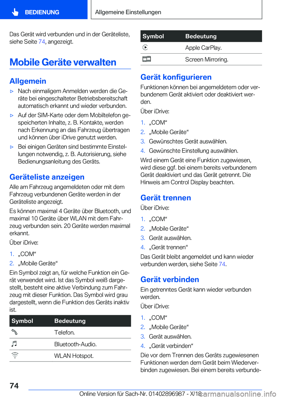 BMW Z4 2019  Betriebsanleitungen (in German) �D�a�s��G�e�r�