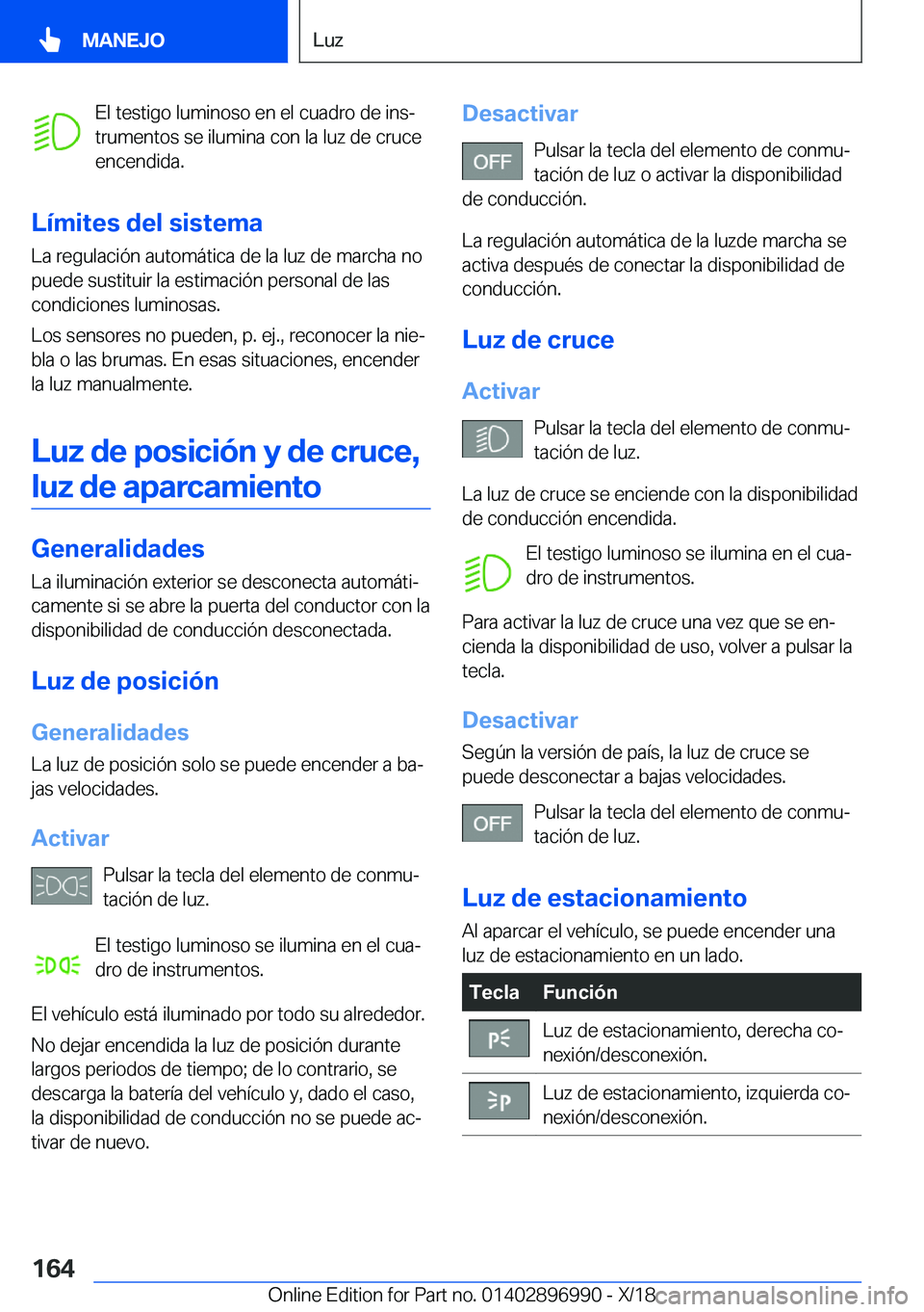 BMW Z4 2019  Manuales de Empleo (in Spanish) �E�l��t�e�s�t�i�g�o��l�u�m�i�n�o�s�o��e�n��e�l��c�u�a�d�r�o��d�e��i�n�sª
�t�r�u�m�e�n�t�o�s��s�e��i�l�u�m�i�n�a��c�o�n��l�a��l�u�z��d�e��c�r�u�c�e �e�n�c�e�n�d�i�d�a�.
�L�