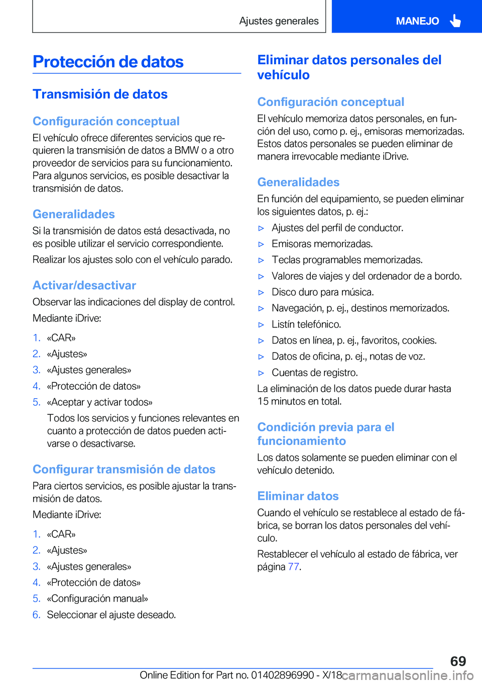 BMW Z4 2019  Manuales de Empleo (in Spanish) �P�r�o�t�e�c�c�i�