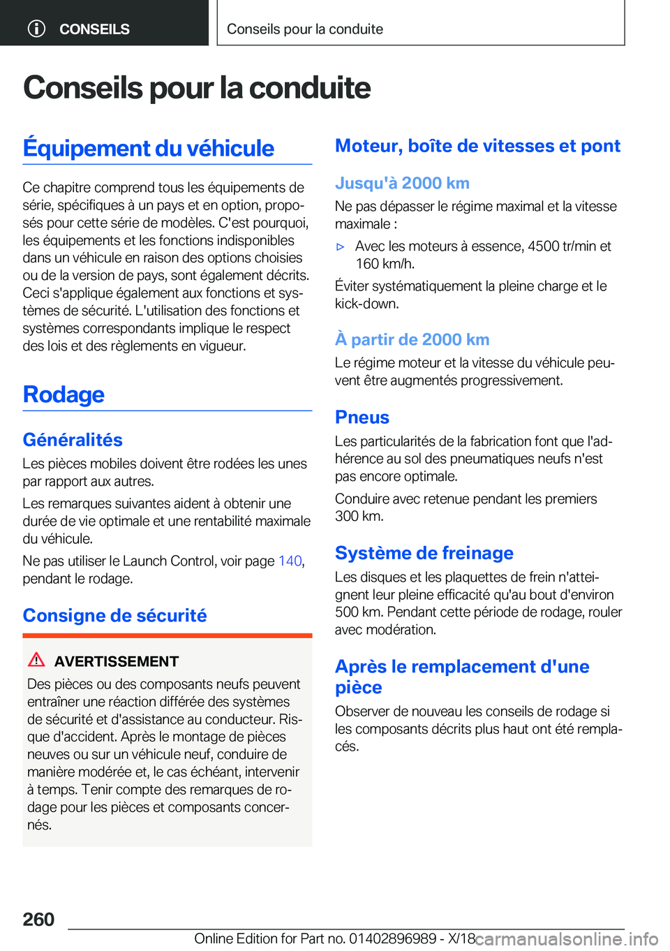 BMW Z4 2019  Notices Demploi (in French) �C�o�n�s�e�i�l�s��p�o�u�r��l�a��c�o�n�d�u�i�t�e�