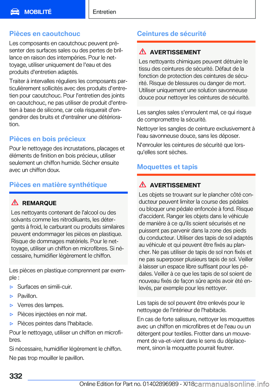 BMW Z4 2019  Notices Demploi (in French) �P�i�è�c�e�s��e�n��c�a�o�u�t�c�h�o�u�c�L�e�s��c�o�m�p�o�s�a�n�t�s��e�n��c�a�o�u�t�c�h�o�u�c��p�e�u�v�e�n�t��p�r�éj
�s�e�n�t�e�r��d�e�s��s�u�r�f�a�c�e�s��s�a�l�e�s��o�u��d�e�s��p�e�r�t�