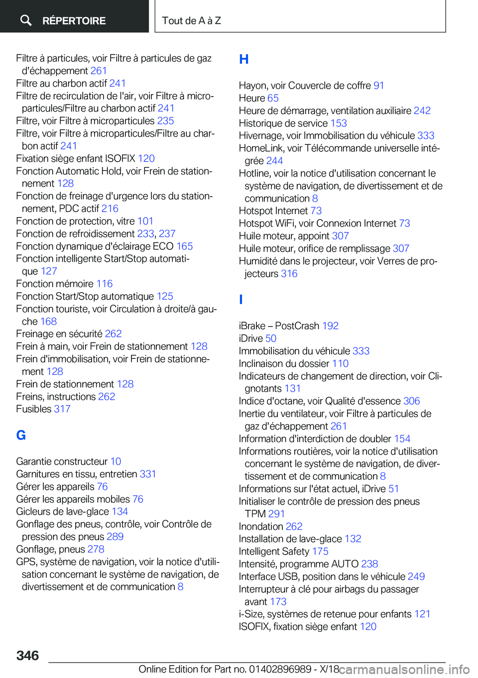 BMW Z4 2019  Notices Demploi (in French) �F�i�l�t�r�e��