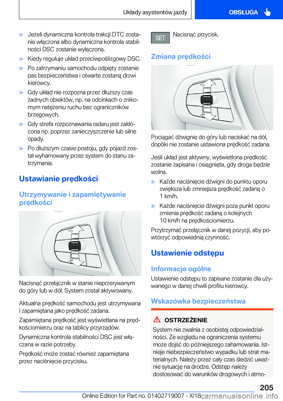 BMW Z4 2019  Instrukcja obsługi (in Polish) 'x�J�e9�e�l�i��d�y�n�a�m�i�c�z�n�a��k�o�n�t�r�o�l�a��t�r�a�k�c�j�i��D�T�C��z�o�s�t�aj�n�i�e��w�ł�