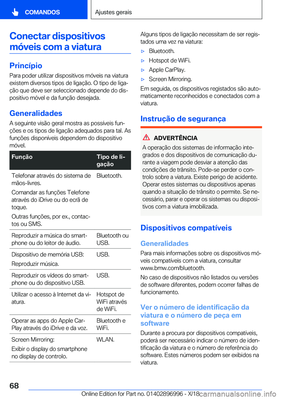 BMW Z4 2019  Manual do condutor (in Portuguese) �C�o�n�e�c�t�a�r��d�i�s�p�o�s�i�t�i�v�o�s
�m�