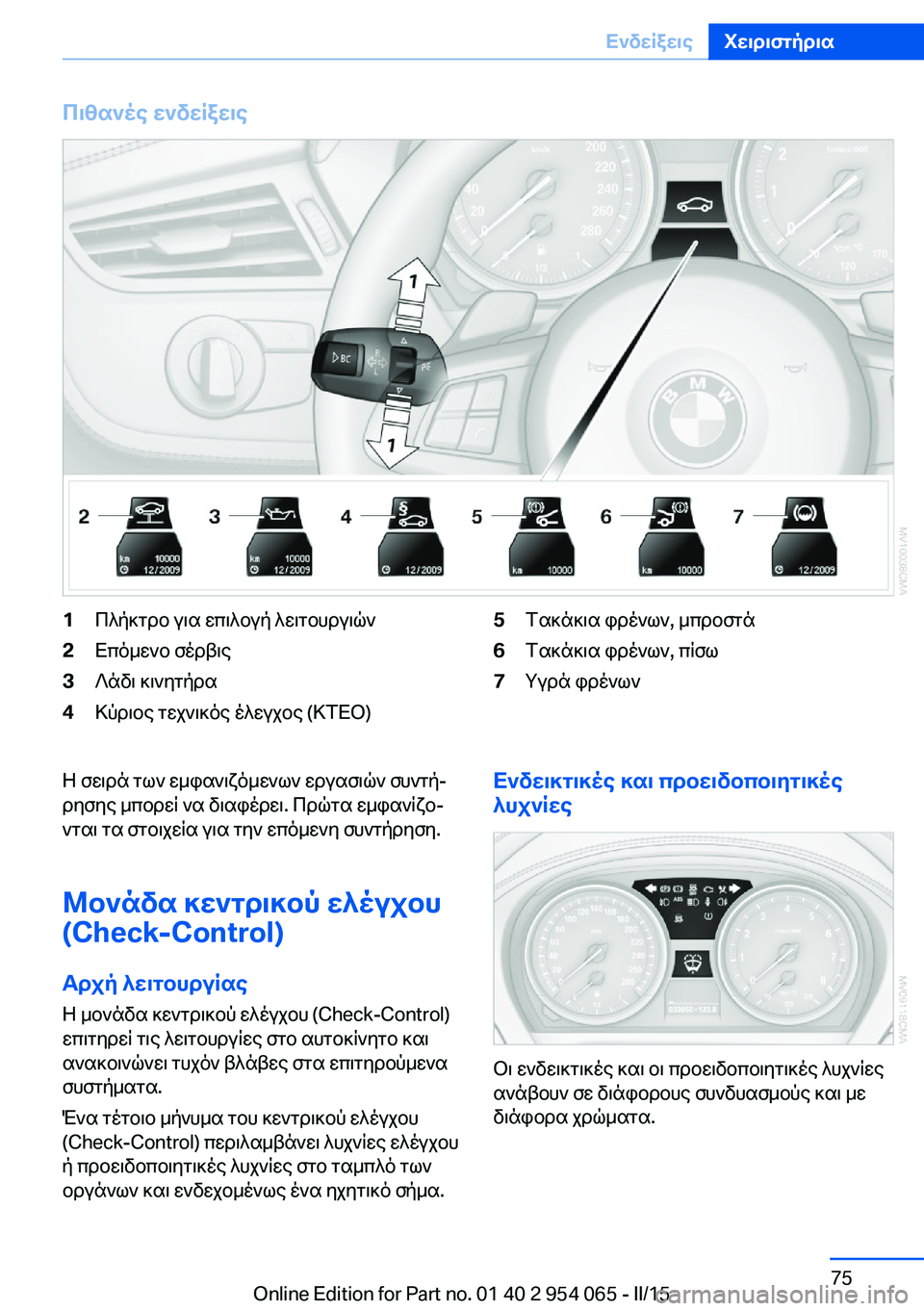 BMW Z4 2016  ΟΔΗΓΌΣ ΧΡΉΣΗΣ (in Greek) Πιθανές ενδείξεις1Πλήκτρο για επιλογή λειτουργιών2Επόμενο σέρβις3Λάδι κινητήρα4Κύριος τεχνικός έλεγχος (ΚΤΕ