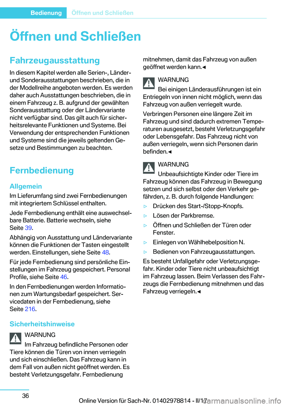 BMW I3 2017  Betriebsanleitungen (in German) �
