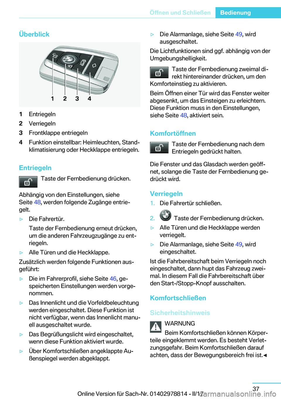 BMW I3 2017  Betriebsanleitungen (in German) �