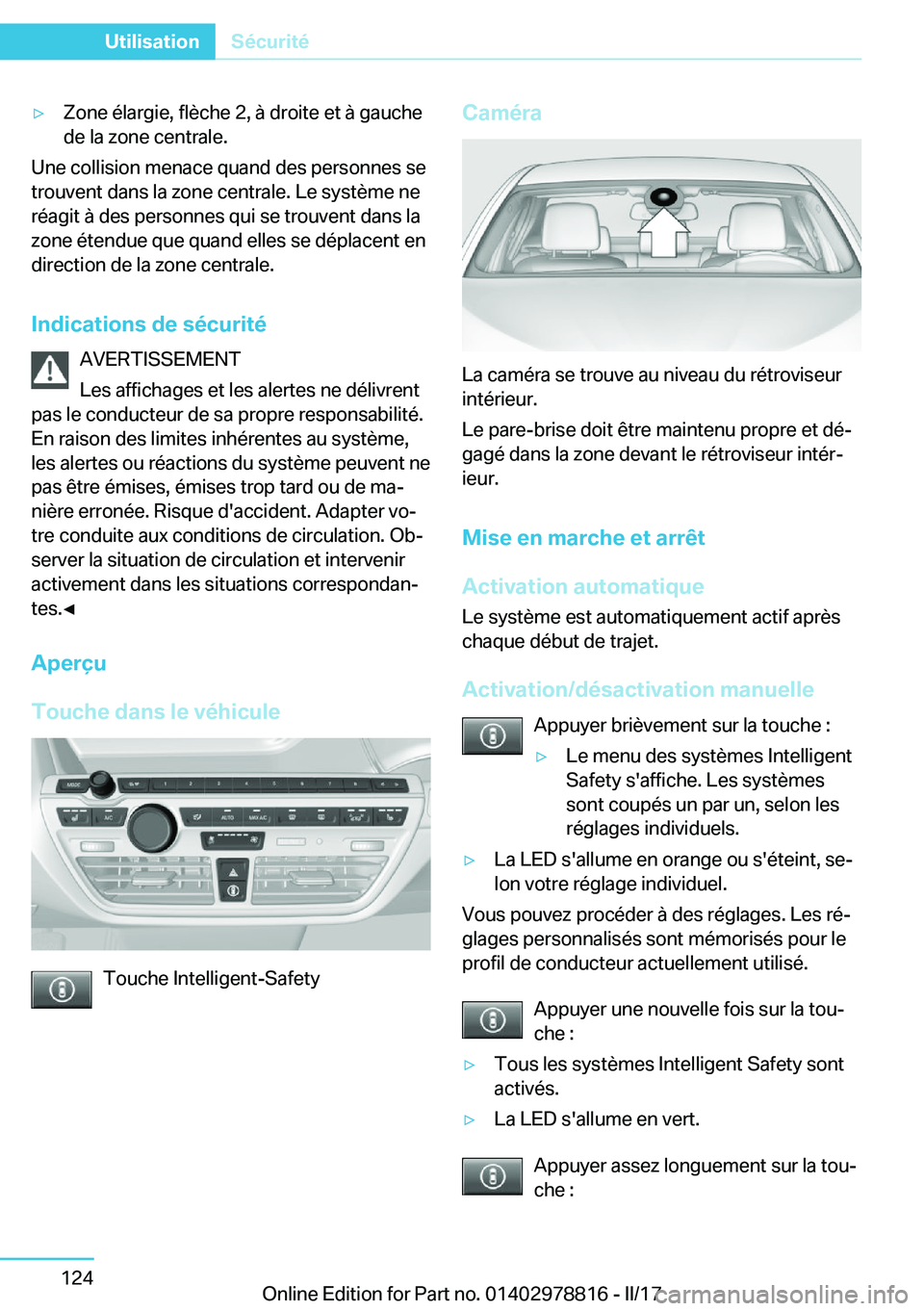 BMW I3 2017  Notices Demploi (in French) 'y�Z�o�n�e� �é�l�a�r�g�i�e�,� �f�l�è�c�h�e� �2�,� �