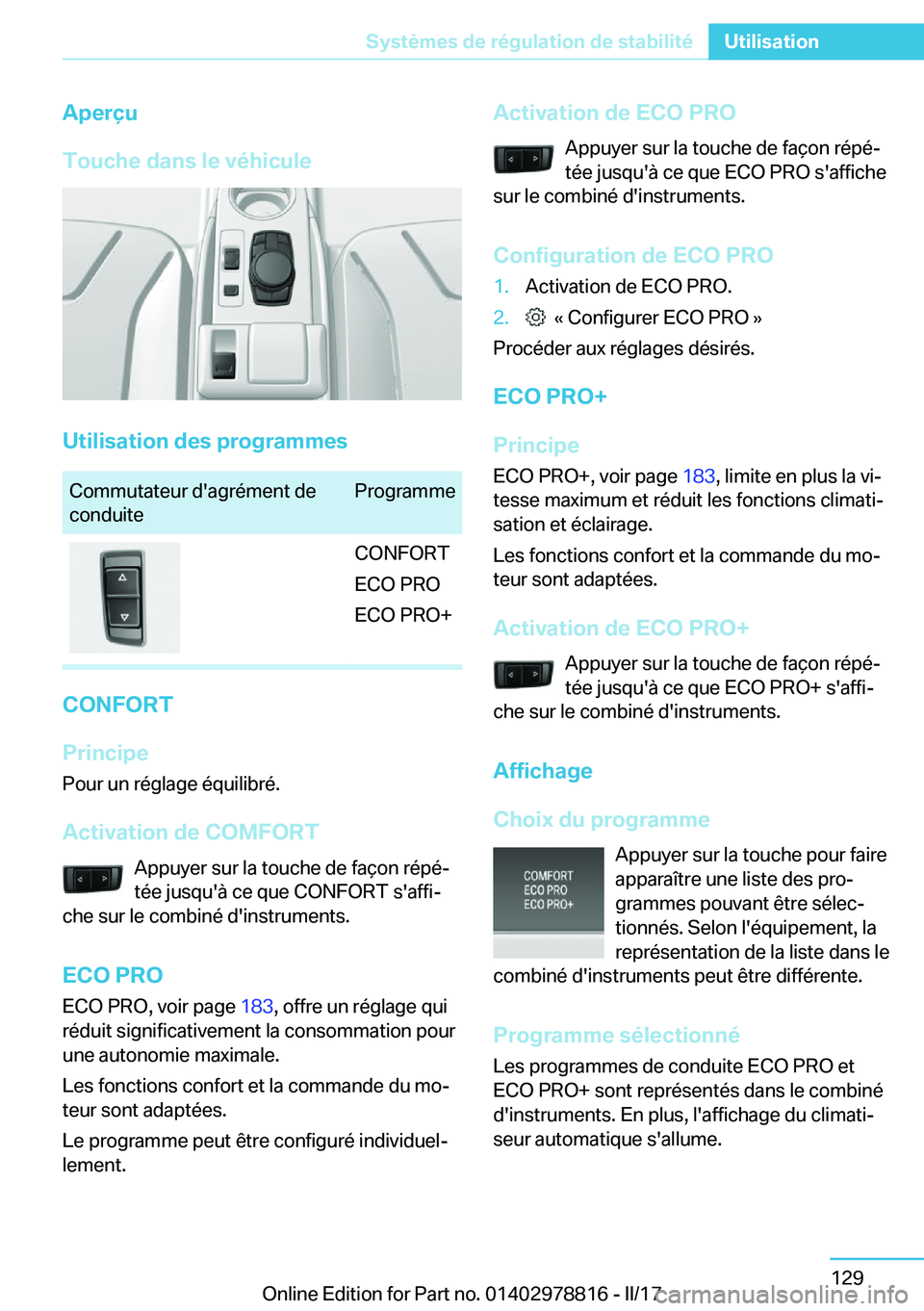 BMW I3 2017  Notices Demploi (in French) �A�p�e�r�ç�u
�T�o�u�c�h�e��d�a�n�s��l�e��v�é�h�i�c�u�l�e
�U�t�i�l�i�s�a�t�i�o�n��d�e�s��p�r�o�g�r�a�m�m�e�s
�C�o�m�m�u�t�a�t�e�u�r� �d�'�a�g�r�é�m�e�n�t� �d�e
�c�o�n�d�u�i�t�e�P�r�o�g�r�a�