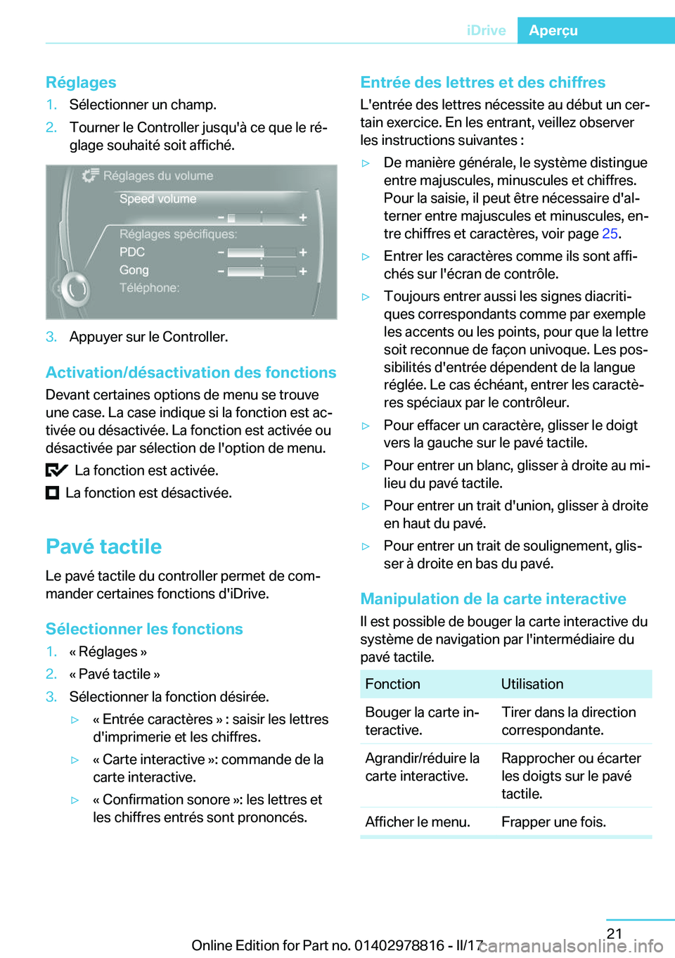 BMW I3 2017  Notices Demploi (in French) �R�é�g�l�a�g�e�s�1�.�S�é�l�e�c�t�i�o�n�n�e�r� �u�n� �c�h�a�m�p�.�2�.�T�o�u�r�n�e�r� �l�e� �C�o�n�t�r�o�l�l�e�r� �j�u�s�q�u�'�