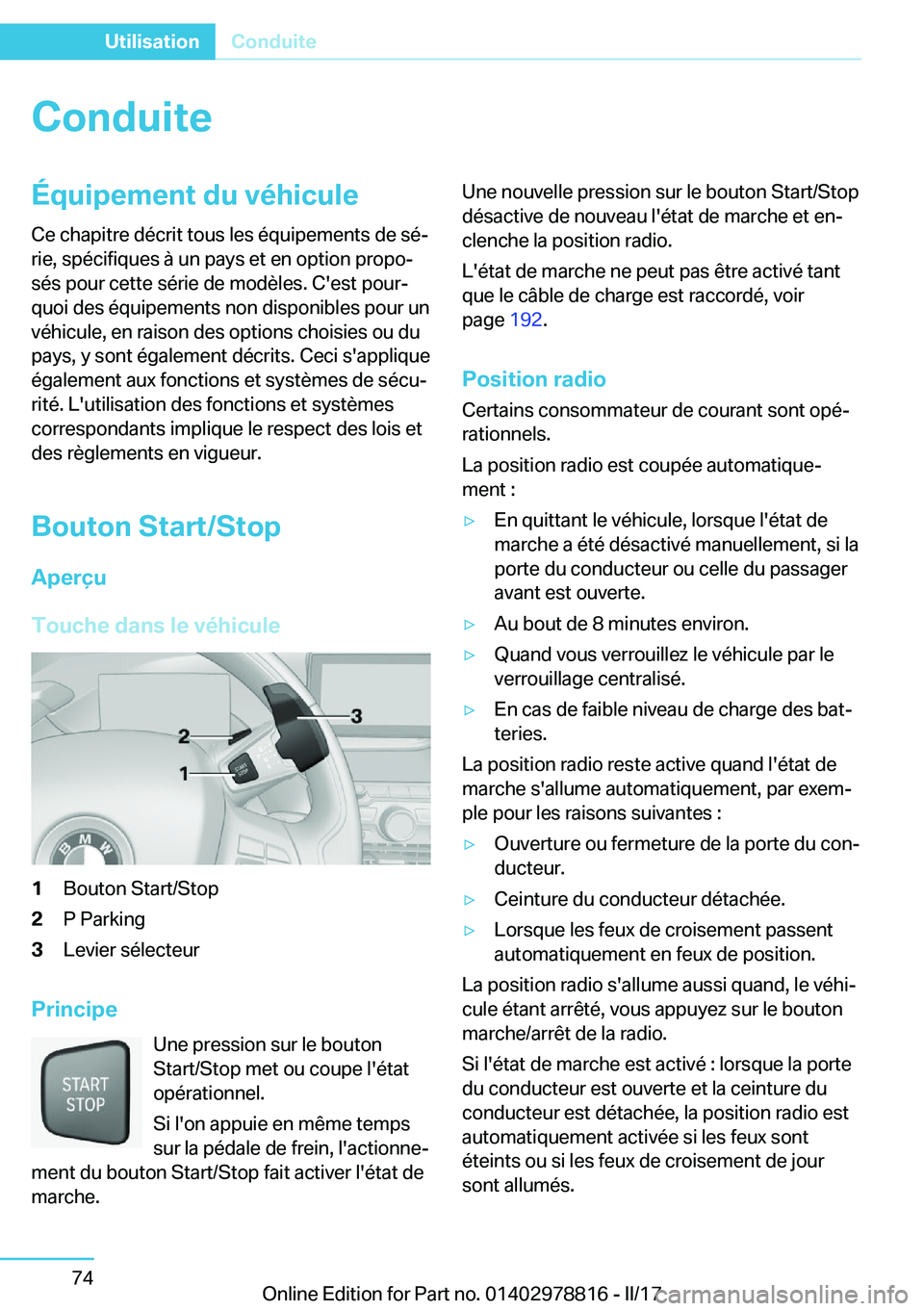 BMW I3 2017  Notices Demploi (in French) �C�o�n�d�u�i�t�e�