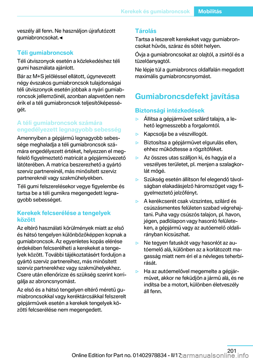 BMW I3 2017  Kezelési útmutató (in Hungarian) �v�e�s�z�