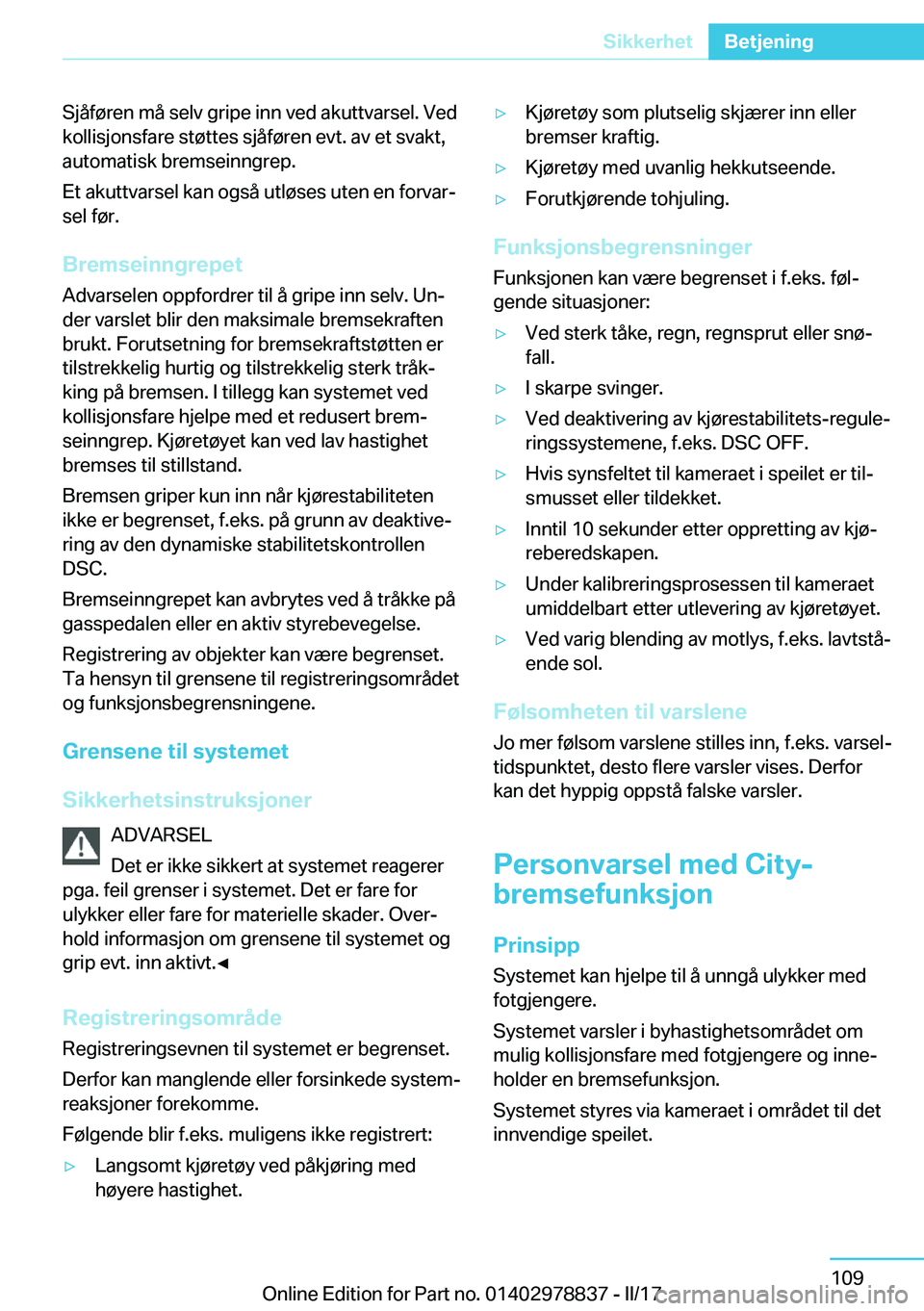 BMW I3 2017  InstruksjonsbØker (in Norwegian) �S�j�å�f�