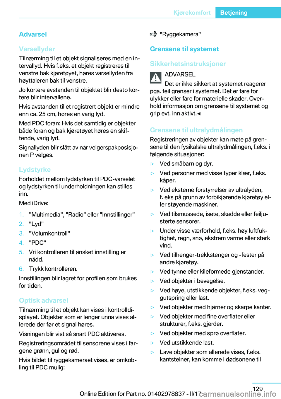 BMW I3 2017  InstruksjonsbØker (in Norwegian) �A�d�v�a�r�s�e�l
�V�a�r�s�e�l�l�y�d�e�r
�T�i�l�n�æ�r�m�i�n�g� �t�i�l� �e�t� �o�b�j�e�k�t� �s�i�g�n�a�l�i�s�e�r�e�s� �m�e�d� �e�n� �i�nj
�t�e�r�v�a�l�l�y�d�.� �H�v�i�s� �f�.�e�k�s�.� �e�t� �o�b�j�e�k