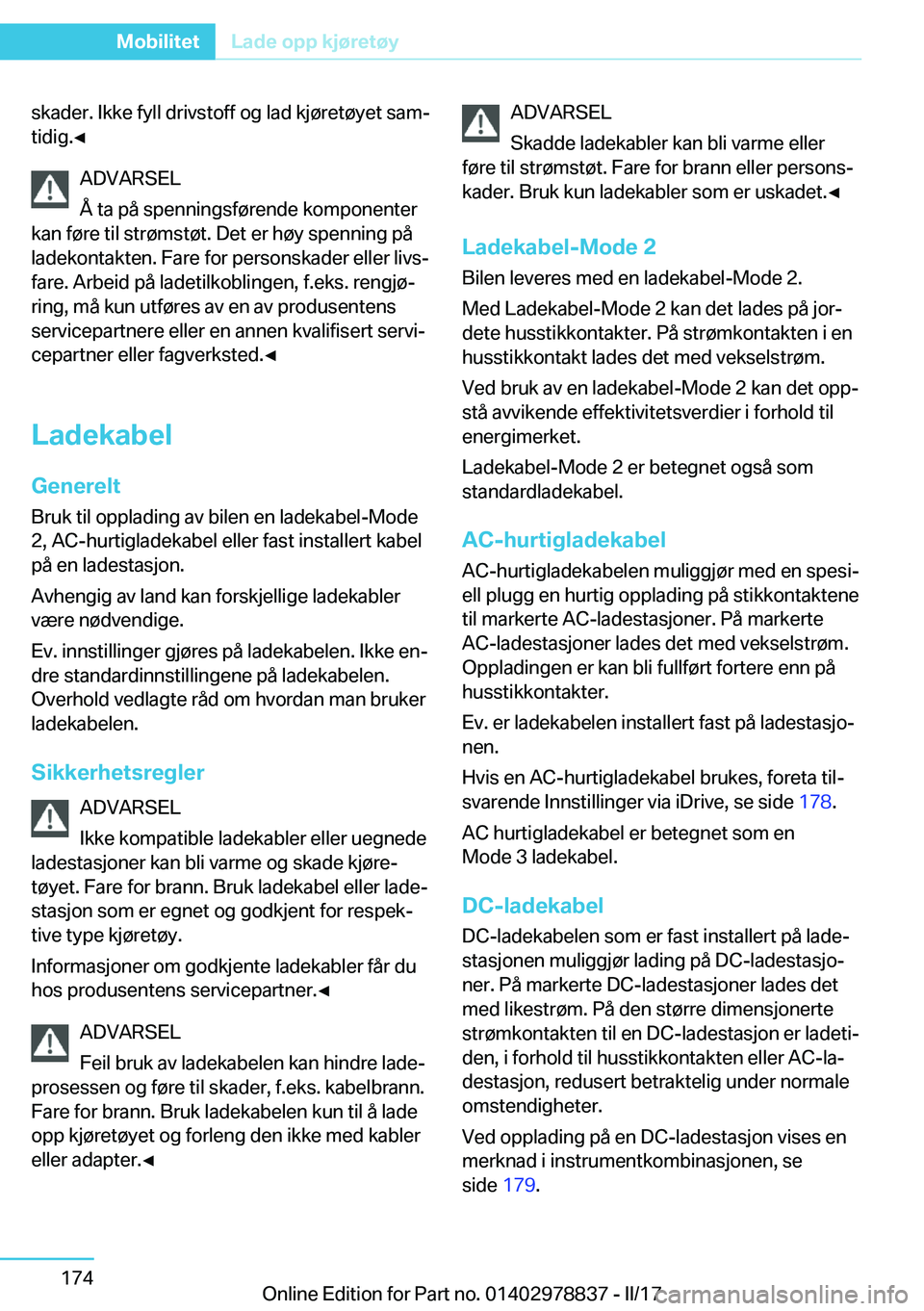 BMW I3 2017  InstruksjonsbØker (in Norwegian) �s�k�a�d�e�r�.� �I�k�k�e� �f�y�l�l� �d�r�i�v�s�t�o�f�f� �o�g� �l�a�d� �k�j�