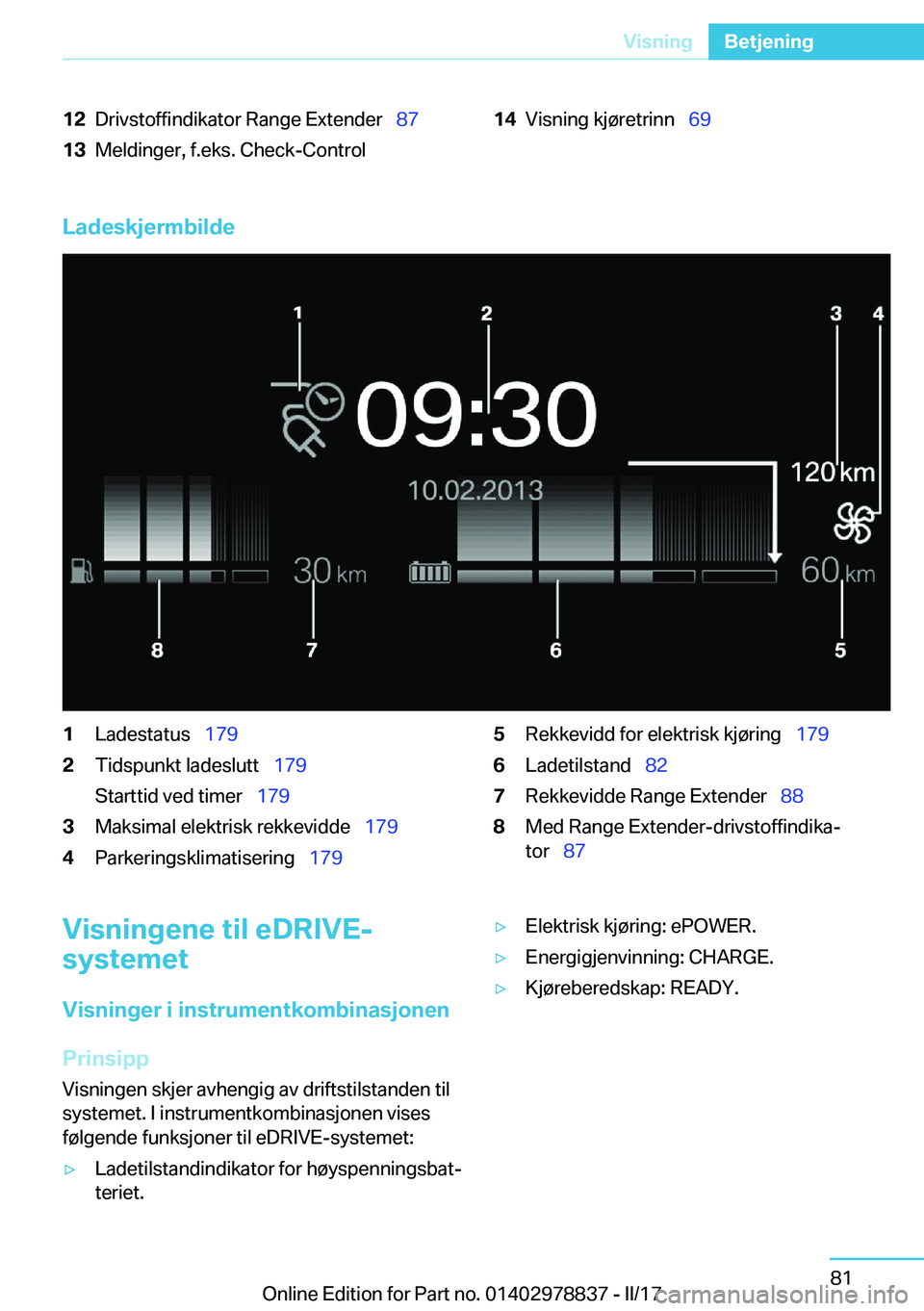BMW I3 2017  InstruksjonsbØker (in Norwegian) �1�2�D�r�i�v�s�t�o�f�f�i�n�d�i�k�a�t�o�r� �R�a�n�g�e� �E�x�t�e�n�d�e�r\_�8�7�1�3�M�e�l�d�i�n�g�e�r�,� �f�.�e�k�s�.� �C�h�e�c�k�-�C�o�n�t�r�o�l�1�4�V�i�s�n�i�n�g� �k�j�