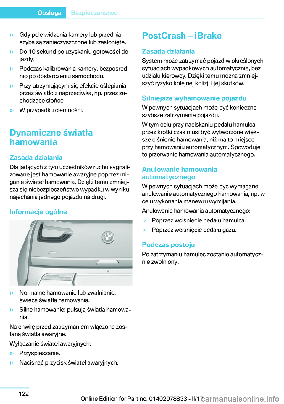 BMW I3 2017  Instrukcja obsługi (in Polish) 'y�G�d�y� �p�o�l�e� �w�i�d�z�e�n�i�a� �k�a�m�e�r�y� �l�u�b� �p�r�z�e�d�n�i�a�s�z�y�b�a� �s�