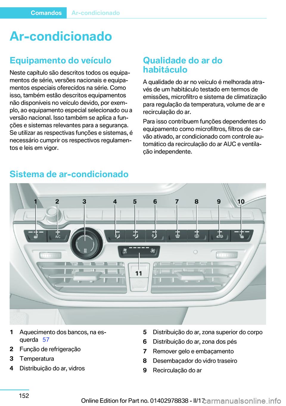 BMW I3 2017  Manual do condutor (in Portuguese) �A�r�-�c�o�n�d�i�c�i�o�n�a�d�o�E�q�u�i�p�a�m�e�n�t�o��d�o��v�e�