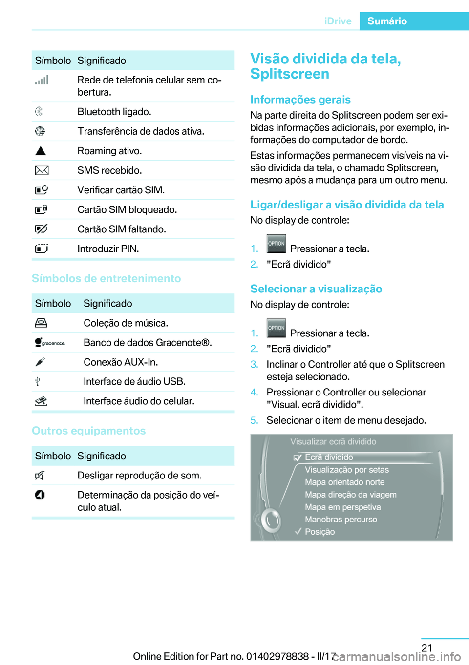 BMW I3 2017  Manual do condutor (in Portuguese) �S�